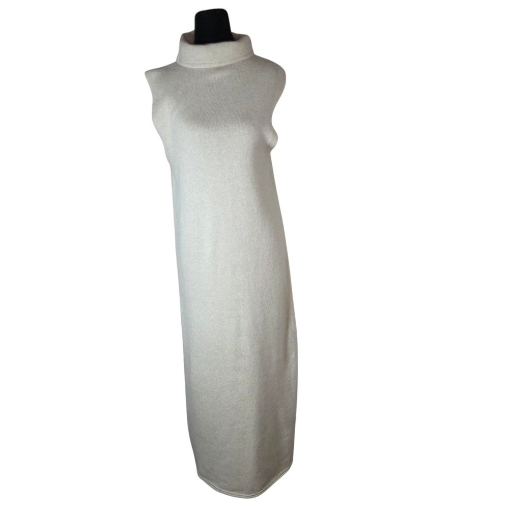 By Together Womens M Ivory Raccoon Wool Blend Sleeveless Turtleneck Sweater Dres
